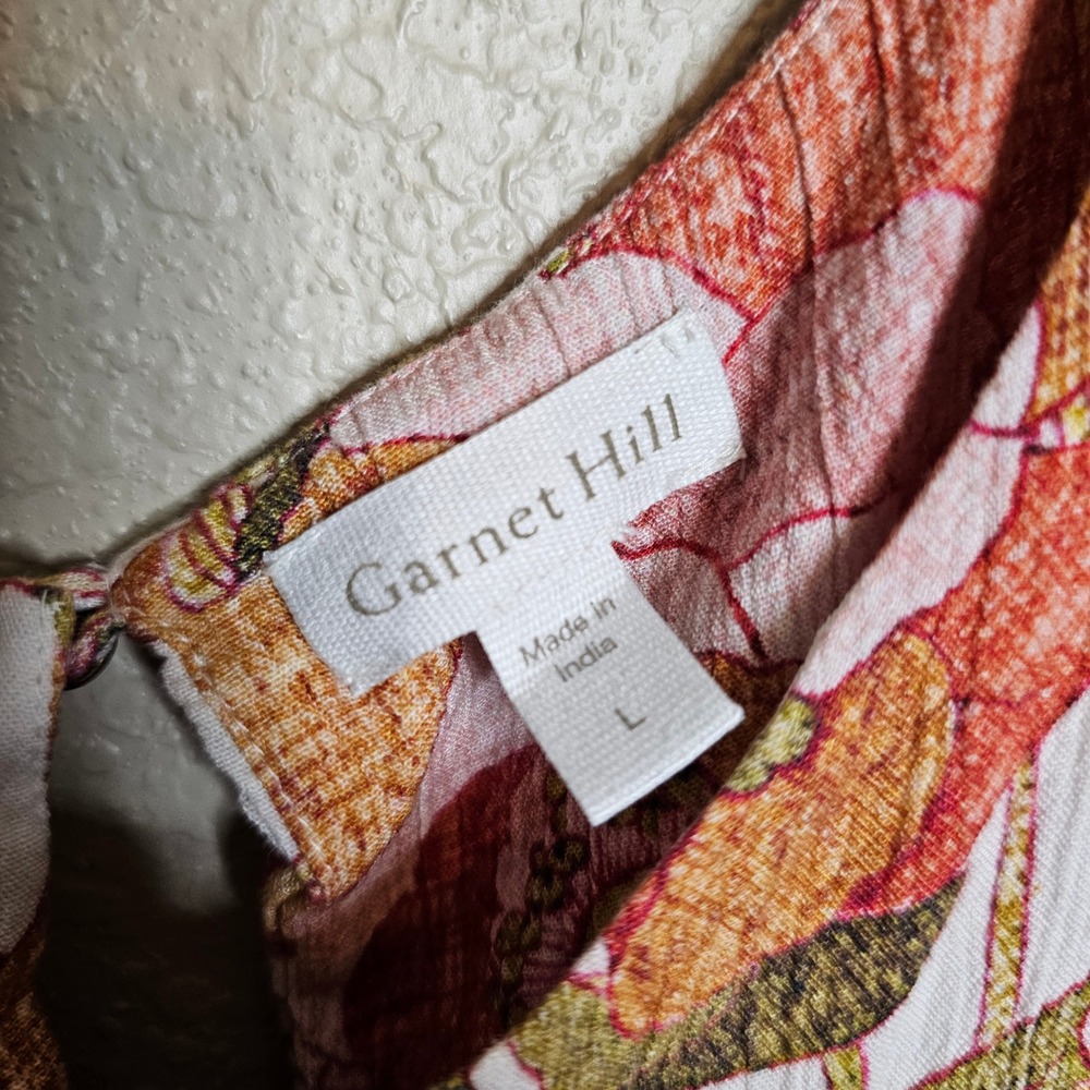 Garnet Hill Womens Floral Viscose Blouse Orange Pink Flutter Sleeve Top Large - Picture 5 of 8